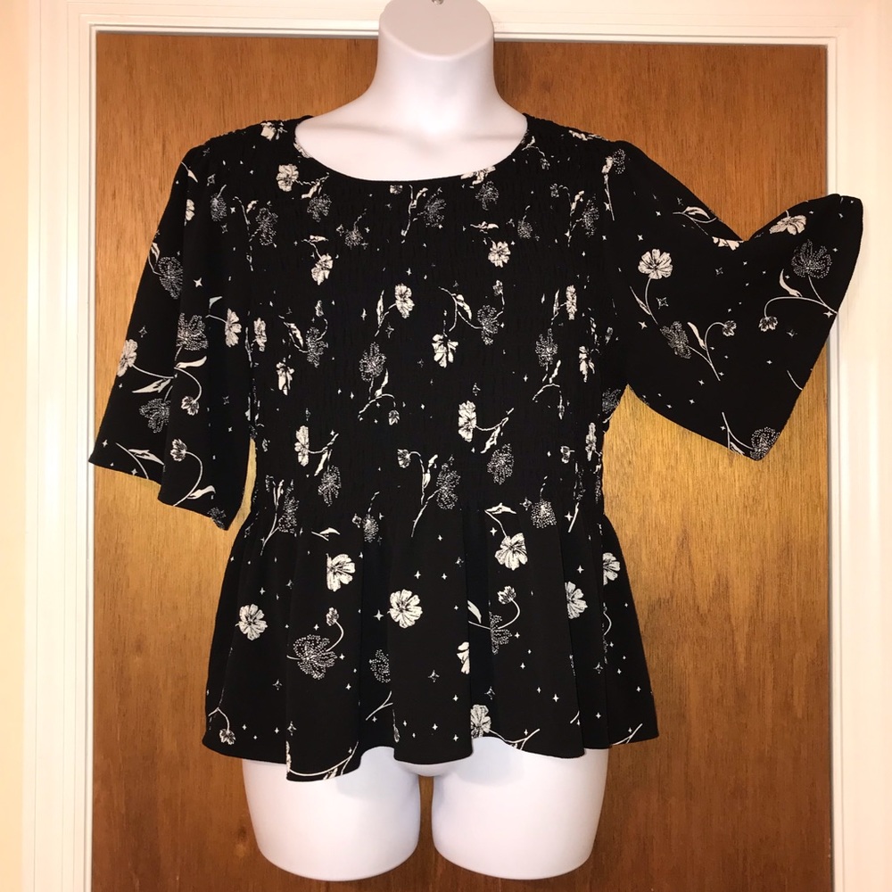 Floral Kaari Blue Top with Ruching, 2X